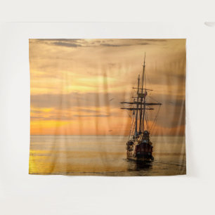 Tenture Pirate Crâne Golden Ship Tapestry