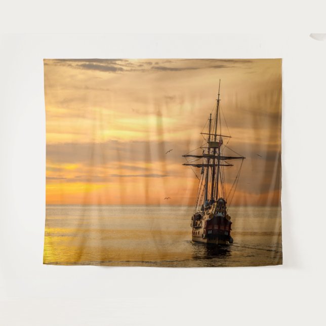 Tenture Pirate Crâne Golden Ship Tapestry (Devant (Horizontal))