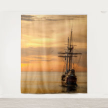 Pirate Crâne Golden Ship Tapestry