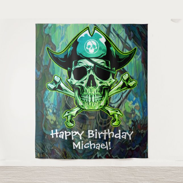 Tenture Pirate Party avec notre fond Captain Crossbones (Devant)