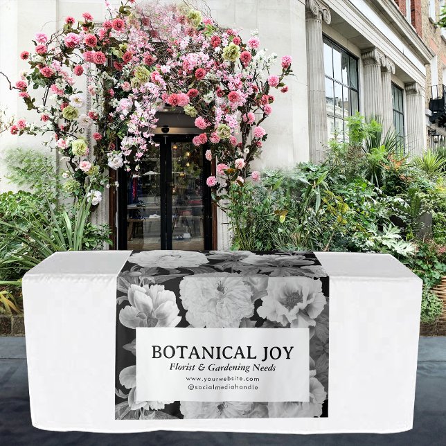 Tenture Pivoine blanche bleue enseigne de chemin de table  (Blue White Peonies Pop Up Shop Table Runner Sign Tapestry)