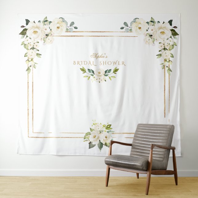 Tenture Pivoines blanches Photobooth Gold Mariage (En situation (horizontale))