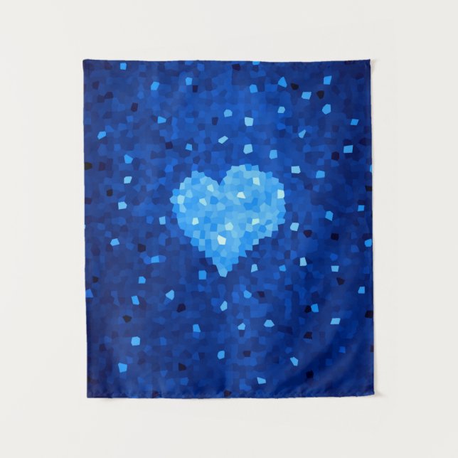 Tenture Pixel Art Blue Heart Retro Gamer Love (Devant)