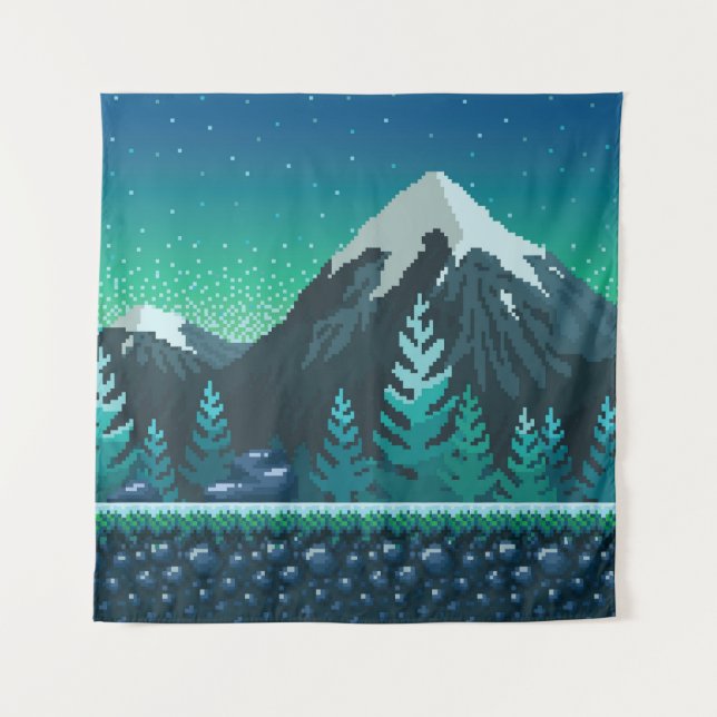 Tenture Pixel Art : Nuit des Montagnes Neiges. (Devant)