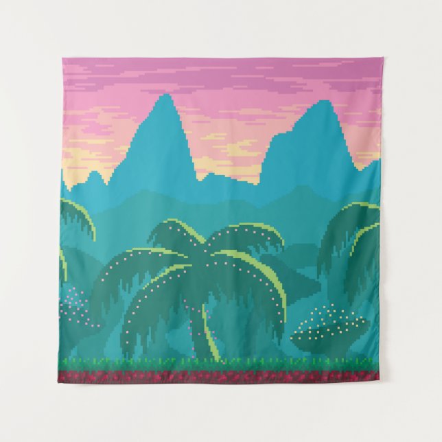 Tenture Pixel art paysage sans soudure avec zone tropicale (Devant)