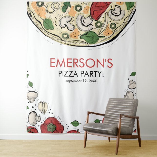 Tenture Pizza Party Anniversaire photo fond (En situation)