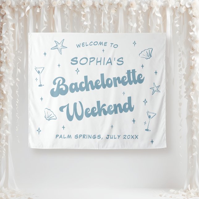 Tenture Plage côtière Retro Dusty Bachelorette Bleue (Créateur téléchargé)