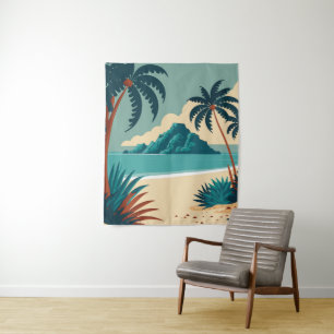 Tenture Plage de dessin animé tropical d'été