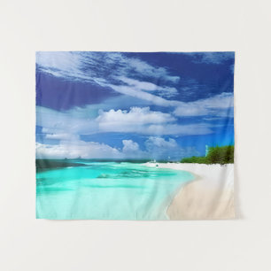 Tenture Plage des Caraïbes avec ciel d'été bleu profond