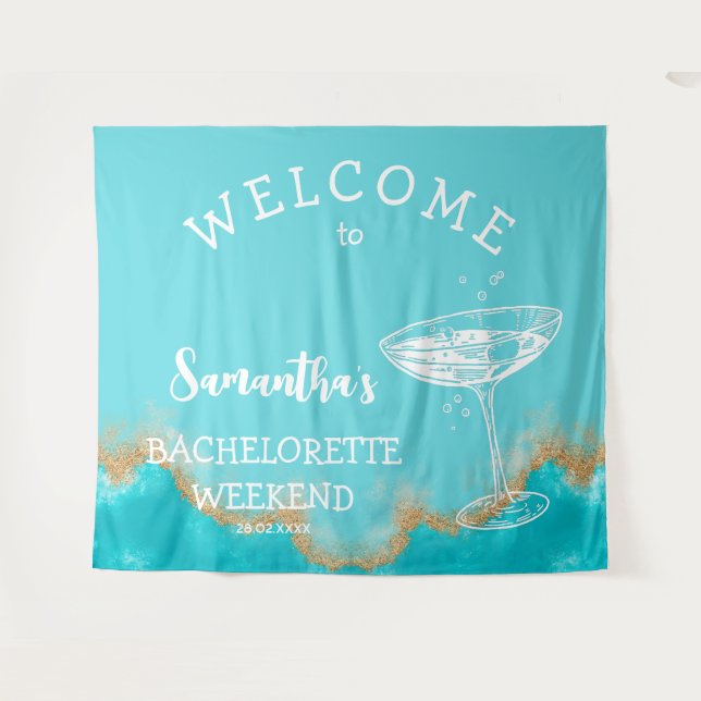 Tenture Plage moderne Or bleu turquoise Bachelorette (Devant (Horizontal))