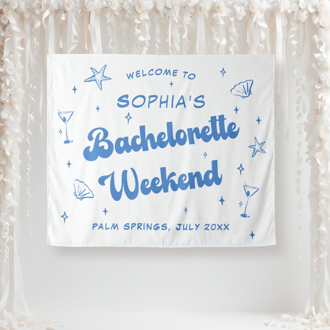 Tenture Plage Retro Côte Bachelorette Bleue (Créateur téléchargé)