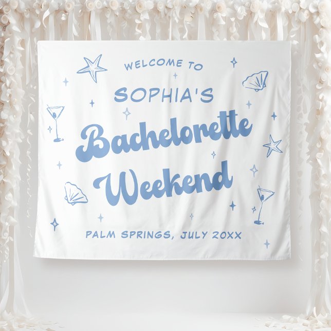 Tenture Plage Retro Côte Bachelorette Bleue (Créateur téléchargé)