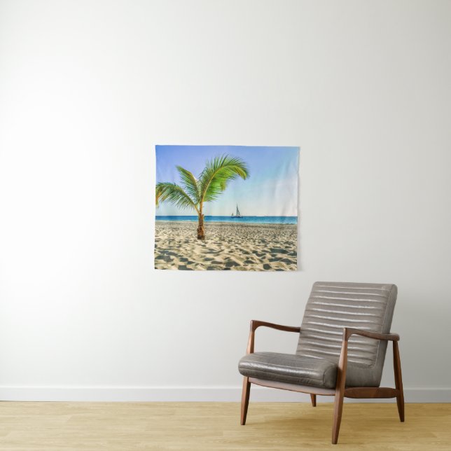 Tenture Plages tropicales | Voilier, Palmier, Aruba (En situation (horizontale))