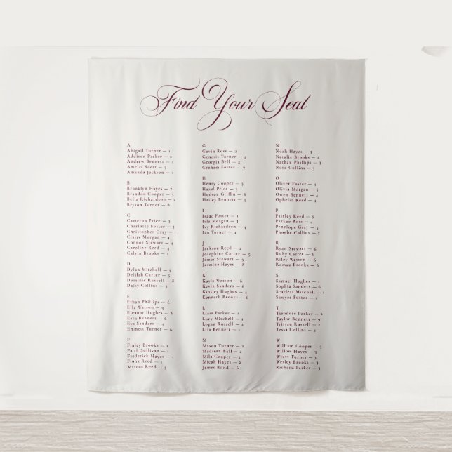 Tenture Plan de table de mariage alphabétique Bourgogne Iv (Devant)