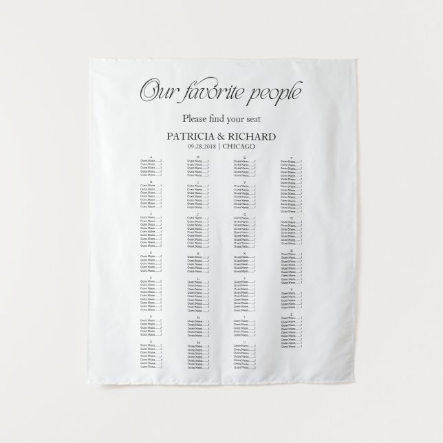 Tenture Plan de table de mariage alphabétique moderne (Devant)
