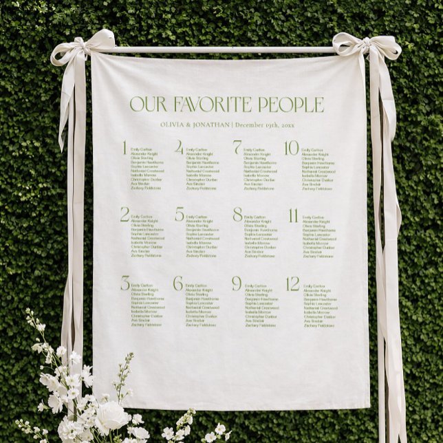 Tenture Plan de table de mariage en tissu blanc et vert (Créateur téléchargé)