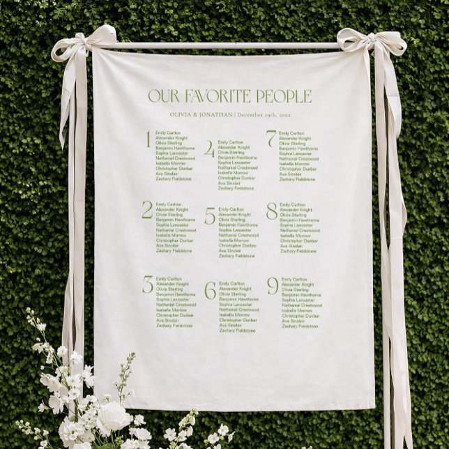Tenture Plan de table de mariage en tissu vert sauge (Créateur téléchargé)