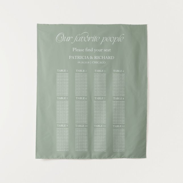 Tenture Plan de table de mariage "Nos personnes préférées" (Devant)