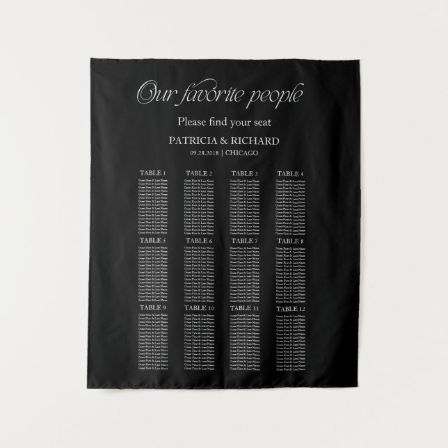 Tenture Plan de table de mariage "Nos personnes préférées" (Devant)