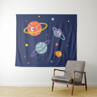 Tenture Planètes mignonnes Cartographie Espace Art Enfants