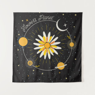 Tenture Planètes Sun Moon : Art Floral Graphique