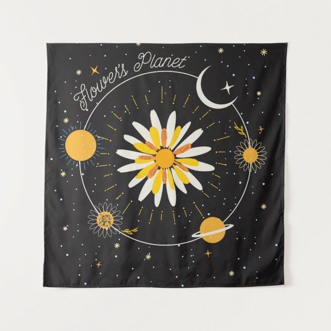 Tenture Planètes Sun Moon : Art Floral Graphique (Devant)