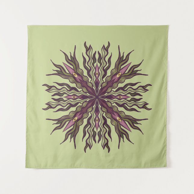 Tenture Plante à œil psychédélique - Mandala botanique sur (Devant)