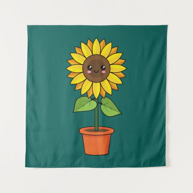 Tenture Plante de tournesol Kawaii dans un pot (Devant)
