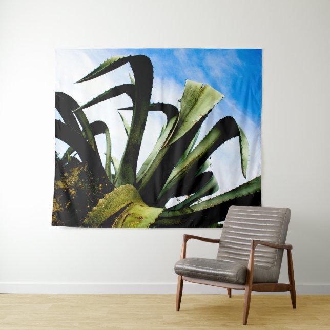 Tenture Plante vert en aloe avec ciel bleu clair (En situation (horizontale))