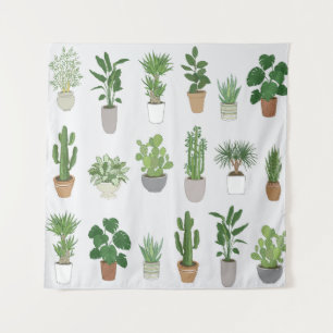 Tenture Plantes de maison, motif vintage de doodle