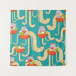 Tenture Plaques de nouilles et chats amusants. Nouilles av
