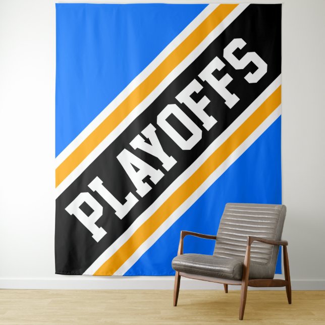 Tenture PLAYOFFS Bleu Clair Noir Orange Rayures Fond (En situation)
