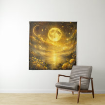 Pleine Lune Dorée sur le Lac Enchanté — Fantastiqu