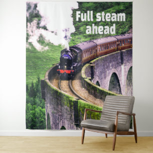 Tenture Pleine vapeur devant Train Locomotive sur Pont