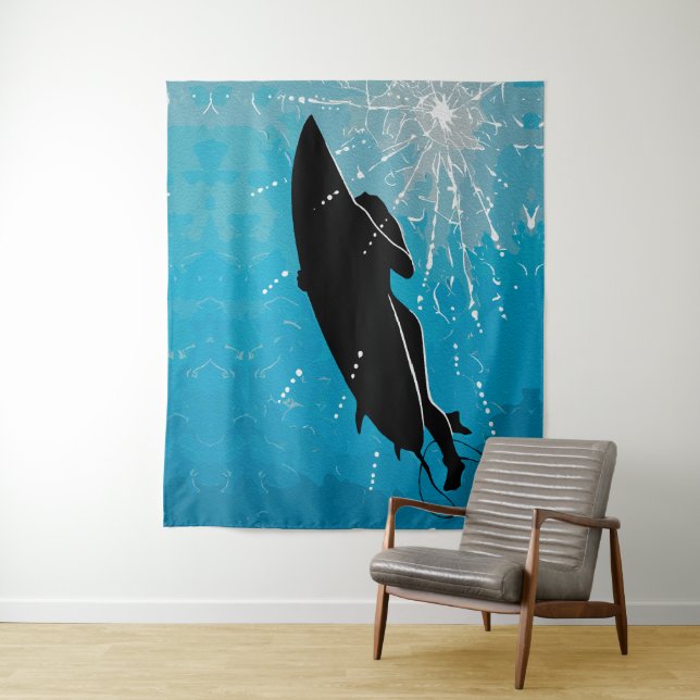 Tenture Plongée profonde – Le voyage sous-marin du surfeur (En situation)