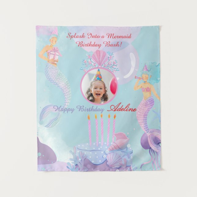 Tenture Plongez dans une fête d'anniversaire de sirène ! (Devant)