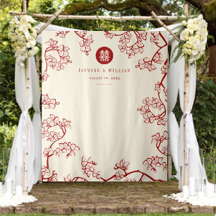 Tenture Plum Blossoms Double Xi Chinese Wedding Backdrop