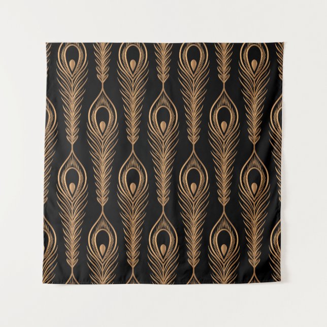 Tenture Plumes de paon, motif oriental de luxe. (Devant)