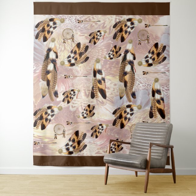 Tenture Plumes de Pélican Brun ou de Faucon (En situation)