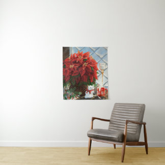Tenture Poinsettia d'hiver, chaton en céramique, oeuf de m