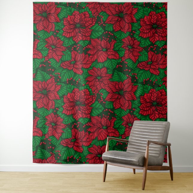 Tenture Poinsettia, motif de Noël (En situation)
