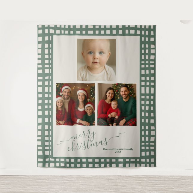 Tenture Poinsettia Sage Green Christmas Photo backdrop (Devant)