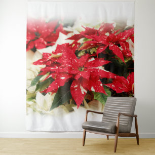 Tenture Poinsettias Festive Rouge Blanc Floral