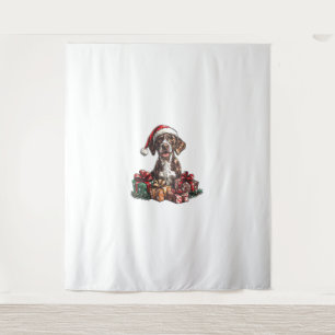 Tenture Pointeur à cheveux allemand Santa Hat Noël GSP