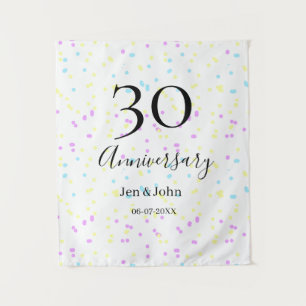 Tenture Points bleus roses jaunes 30ème anniversaire nom 