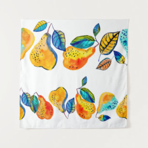 Tenture Poires aquarelle peintes à la main dans une bordur