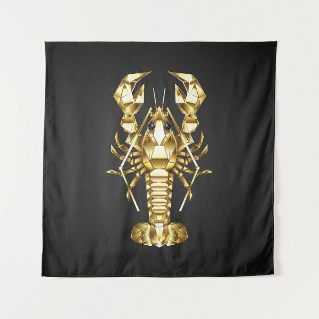 Tenture Poisson à langouste polygonale dorée sur noir (Devant)