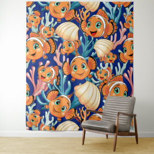 Tenture Poisson clown Dessin animé mignon Famille Sous l'e