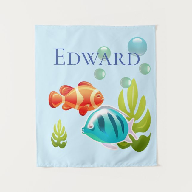 Tenture Poisson coloré avec bulles et algues (Devant)