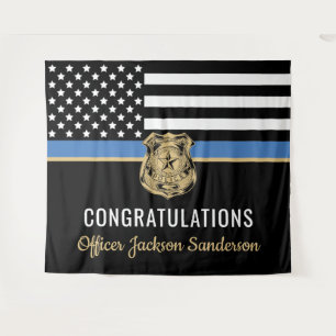 Tenture Police Ligne bleue Drapeau Félicitations Retraite